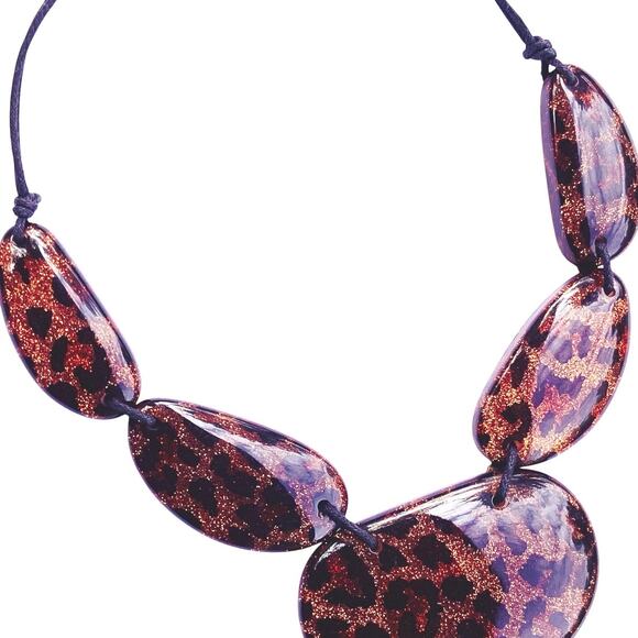2010s Leopard Print Resin Statement Necklace Faux Tortoise Big Bead Jewelry - Picture 1 of 11